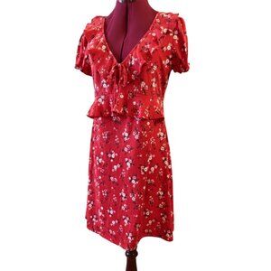ALMOST FAMOUS - Red dress with small white and black flowers - Size: XL